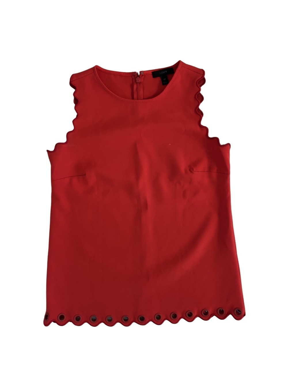 J. Crew Red Scalloped-Edge Sleeveless Shell Top